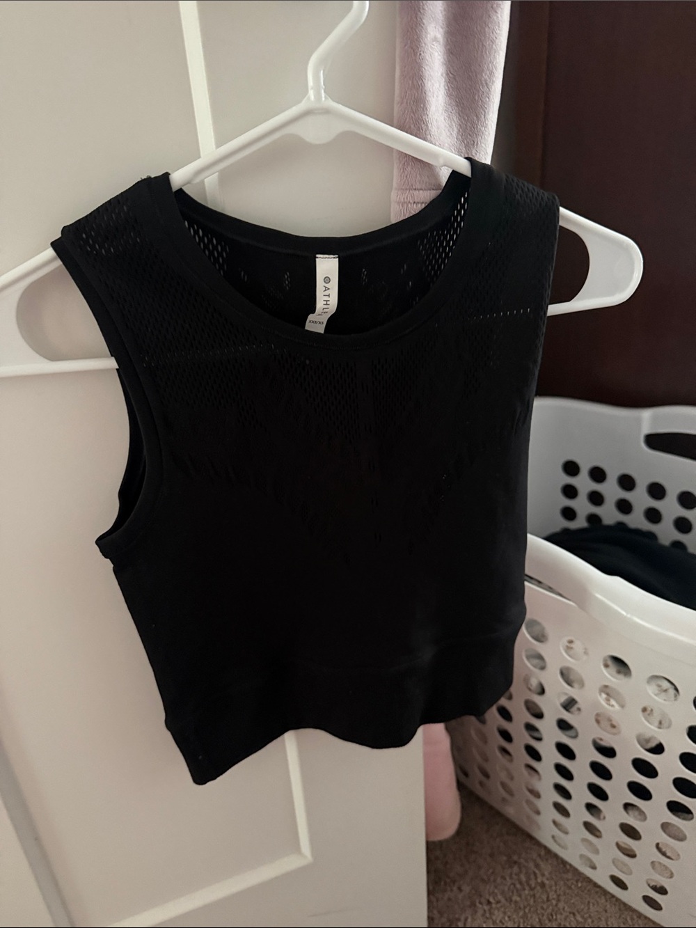 Athleta Black Mesh-Detail Crop Tank